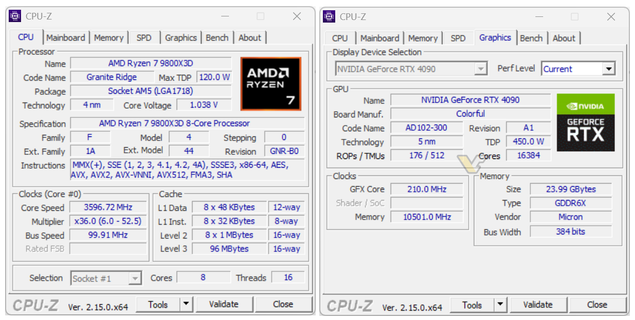 CPU-Z software interface showing CPU information, processor details, and system specifications